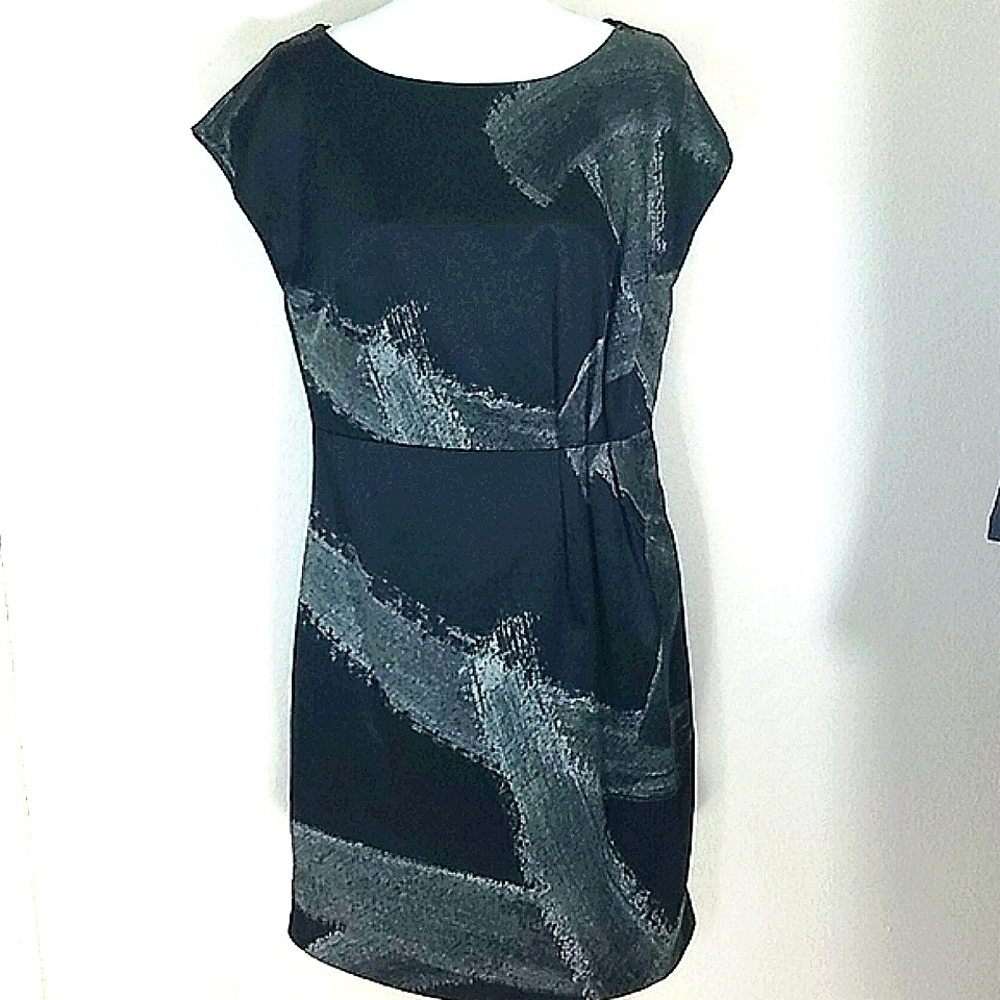 Mossimo Black Gray Abstract Print Satin Career Cocktail Mini Dress Size 8